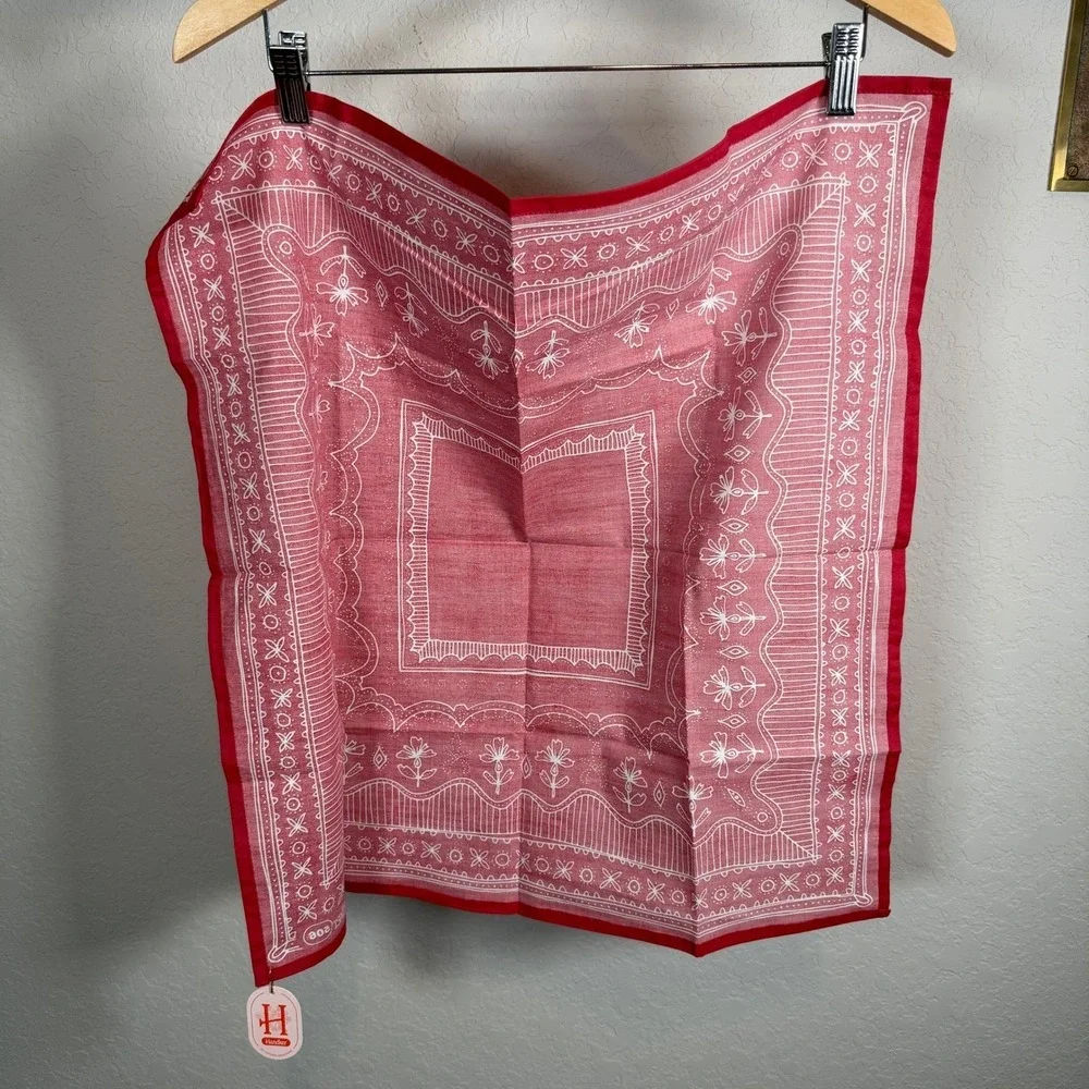 Handker Red White Floral Geometric Square Bandana Scarf Headwrap NEW